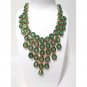 Green Lucite Statement Bib Necklace Vintage Y2K Gold Plated Adjustable Chain