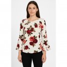 Ambiance Blouse Womens S White Red Floral Roses Long Bell Sleeve Ruffled Cuffs