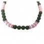 Vtg Gemstone Beaded Necklace Rose Quartz Black Onyx 17 1/4"Silver Tone Jewelry