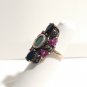 14k Yellow Gold & Silver Cocktail Ring Emerald Sapphire Ruby Diamond Antique Vtg