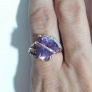 Trillion Cut Amethyst Diamonds Ring 10k Rose Gold Designer Antique Vtg Jewelry