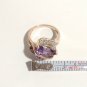 Trillion Cut Amethyst Diamonds Ring 10k Rose Gold Designer Antique Vtg Jewelry
