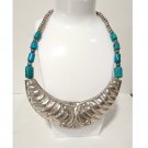 Turquoise Sterling Silver 925 Bib Necklace Massive Beaded Handmade Antique Vtg Turquoise Sterling Silver 925 Bib Necklace Massive Beaded Handmade Antique Vtg