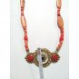 900 Sterling Silver Red Coral Pendant Necklace Beaded Yellow Gold Plated Antique