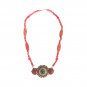 900 Sterling Silver Red Coral Pendant Necklace Beaded Yellow Gold Plated Antique