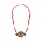900 Sterling Silver Red Coral Pendant Necklace Beaded Yellow Gold Plated Antique