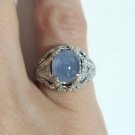 1.5ct Cabochon Blue Star Sapphire Diamonds Ring Platinum Antique Vtg Art Deco