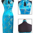 Lake Blue Chinese Backless Evening Gown/Qipao