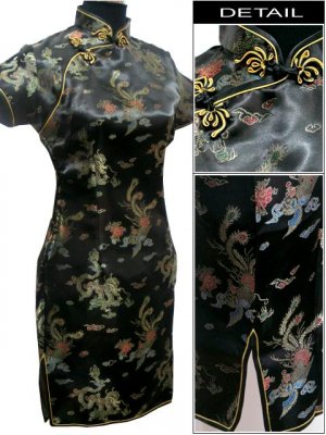 Black Gragon and Phoenix Mini Chinese Dress / Qipao