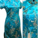 Lake Blue Gragon and Phoenix Mini Chinese Dress / Qipao