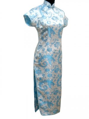 Sky-blue Phenix tail  Chinese Dress Evening Gown  [CDL-04SB]