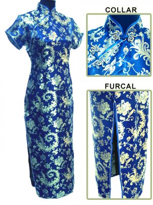 Blue Grace Phenix tail Chinese Dress Evening Gown [CDL-04BL]