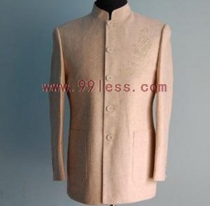 Men's Chinese Jacket with Gold Embroidery Beige