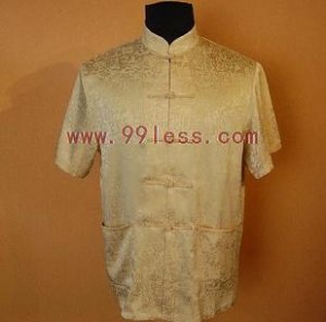 Men' Leaf Embroidered Chinese Kung Fu Shirt Gold