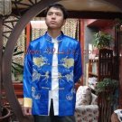 Men's Dragon Embroidered Chinese Shirt Royal Blue