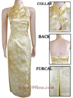 Chinese Backless Evening Gown Golden 9QIP-0130