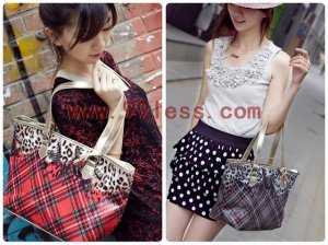 Cute Women's Leopard and Plaid Pattern Tote