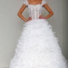 A-line Capped Bodice Gown With Full A-line Feather Sweep Chain Wedding Dress Style RAFAELA