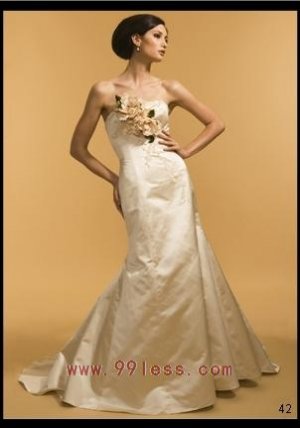 Strapless Handmade Flower Floor Length Wedding Dress Style 0024