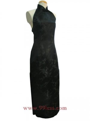 Sexy Chinese Satin Black Chinese Long Dress/Chinese Gown/Oriental Style Dress 9QIP-0038