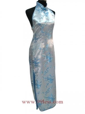Chinese Satin Silver Chinese Long Dress/Chinese Gown/Oriental Style Dress 9QIP-0036