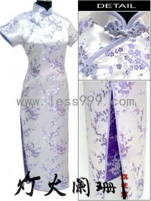 Red Plum Short-sleeved Chinese Long Dress/Chinese Gown/Oriental Style Dress