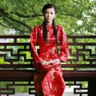 Chinese Satin Long Sleeve Red/Wedding Chinese Long Dress/Chinese Gown/Oriental Style Dress 9QIP-0052