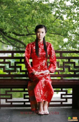 Chinese Satin Long Sleeve Red/Wedding Chinese Long Dress/Chinese Gown/Oriental Style Dress 9QIP-0052