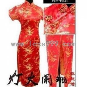 Red Plum Oblique Lapel Short-sleeved Chinese Long Dress/Chinese Gown/Oriental Style Dress