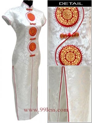 Chinese Satin White Chinese Long Dress/Chinese Gown/Oriental Style Dress 9QIP-0356