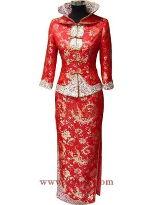 Resplendent/Splendid Chinese Satin Red/Wedding Chinese Long Dress/Chinese Gown/