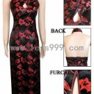 Black Red Morning Glory Drip Revealing Chinese Long Dress/Chinese Gown/Oriental Style Dress
