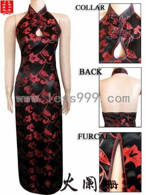 Black Red Morning Glory Drip Revealing Chinese Long Dress/Chinese Gown/Oriental Style Dress