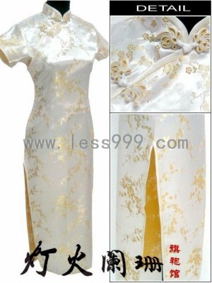Red Plum Short-sleeved Chinese Long Dress/Chinese Gown/Oriental Style Dress