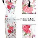 White Silk Imitation Sleeveless Printing Drip Collar Chinese Long Dress