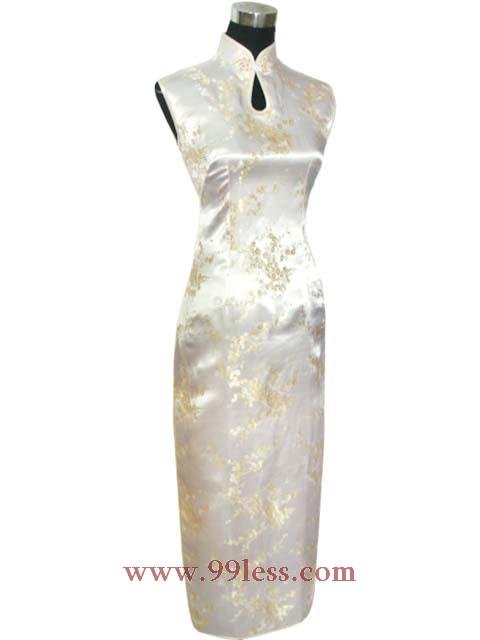 Chinese Satin Silver Chinese Long Dress/Chinese Gown/Oriental 