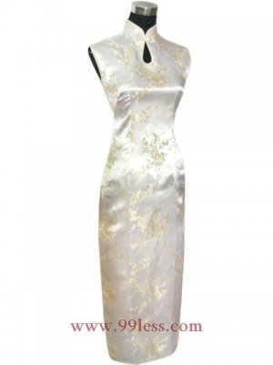 Chinese Satin Silver Chinese Long Dress/Chinese Gown/Oriental Style Dress 9QIP-0058
