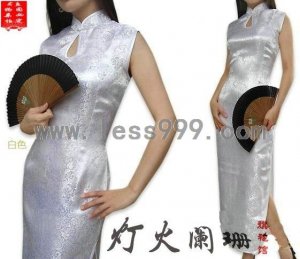 Red Brocade Pteris Flowers Drip Collar Chinese Long Wedding Dress/Chinese Gown/Oriental Style Dress