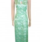 Chinese Green Satin Silvery White Lily Backless/Sleeveless Chinese Long Dress/ 9QIP-0128