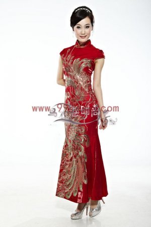 Mercerized cotton Red/Wedding Chinese Long Dress/Chinese Gown/Oriental Style Dress