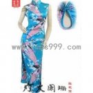 Lake Blue Peacock Silk Imitation Sleeveless Drip Collar Chinese Long Dress/Oriental Style Dress