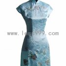 Blue High-grade Ice Silk Embroidered Chinese Mini Dress