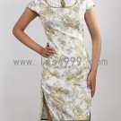 Jacquard Cotton Green Flowers Hollow Drip Collar Chinese Mini Dress