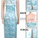 Light Blue Morning Glory Key Hole Chinese Long Dress/Chinese Gown/