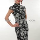 White Cotton Batik Rose Chinese Mini Dress/Chinese Gown/Oriental Style Dress