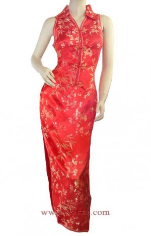 Chinese Satin Red/Wedding Chinese Long Dress/Chinese Gown/Oriental Style Dress 9QIP-0142