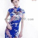 Navy Blue Silk Imitation Chinese Mini Dress/Chinese Gown/Oriental Style Dress