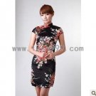 Black Silk Imitation Printing Oblique Lapel Chinese Mini Dress/Chinese Gown/Oriental Style Dress