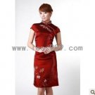 Maroon New Brocade Satin Cotton Embroidery with Liner Chinese Mini Dress/Oriental Style Dress