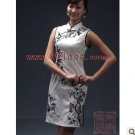 Elegant Ink Painting Peony Chinese Dress White